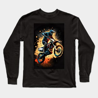 Dirt Bike With Paint Orange Splash Design Long Sleeve T-Shirt